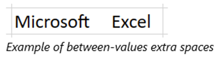 Example of between-values extra spaces between the word “Microsoft” and “Excel”.