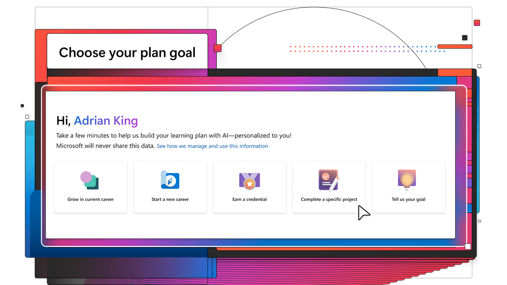 An image picturing the web page where you can choose a goal to start creating an AI-generated learning plan