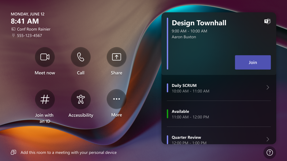 The Teams Rooms join screen, showing the option for the room to join as an attendee.